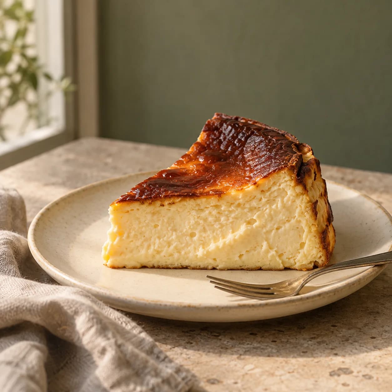 Seramik tabakta cheesecake — temsili görsel